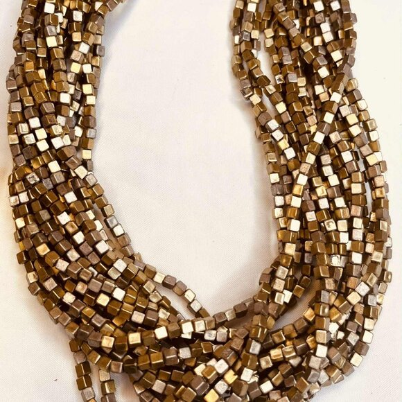 Vintage Multi Strand Metallic Cube Bead Necklace Gold Tone 46–51 cm - Picture 10 of 16